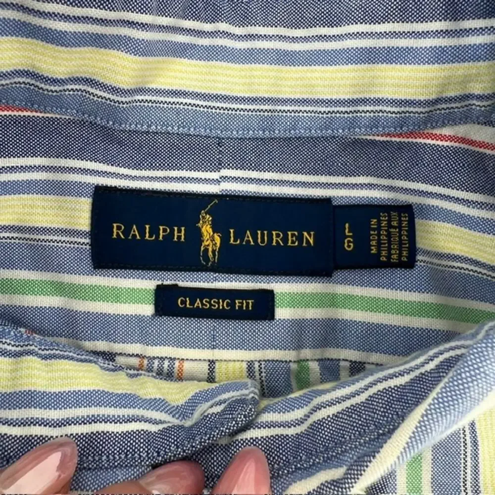Polo Ralph Lauren Classic Fit Button Down Oxford Shirt Mens L Striped Preppy Y2K